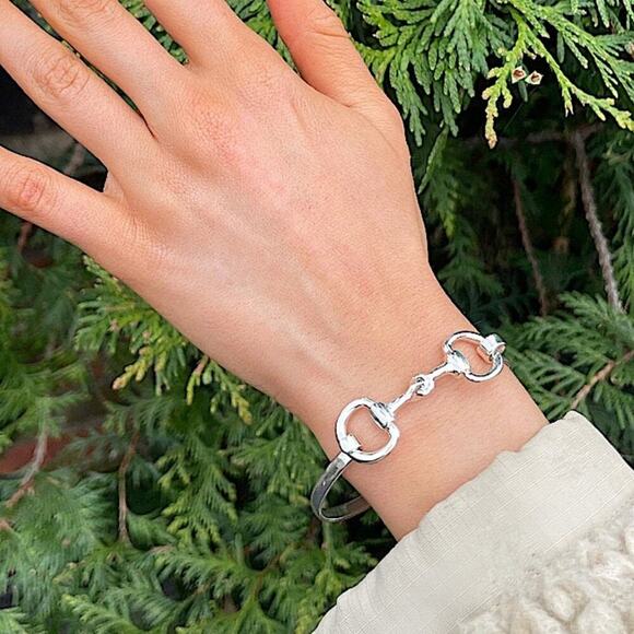 Sterling Silver HorseBit Bracelet Snaffle D Ring Bangle - Picture 6 of 11